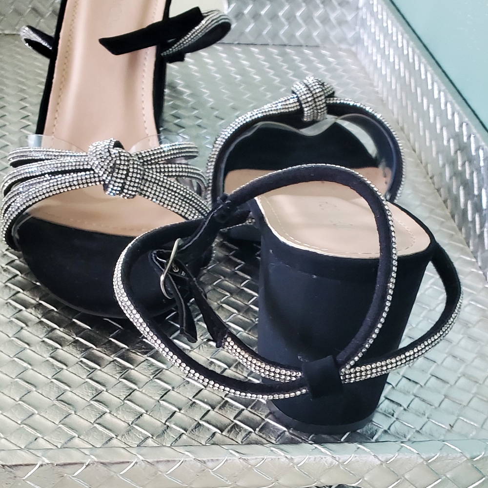 Black and Silver Crystal Embellished Heels